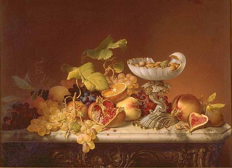 Johann Wilhelm Preyer Sudfruchte mit Milchglasschale in Muschelform Norge oil painting art
